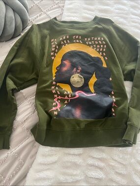 Target Olive Green Graphic Crewneck Sweatshirt with Yellow & Pink Accents
